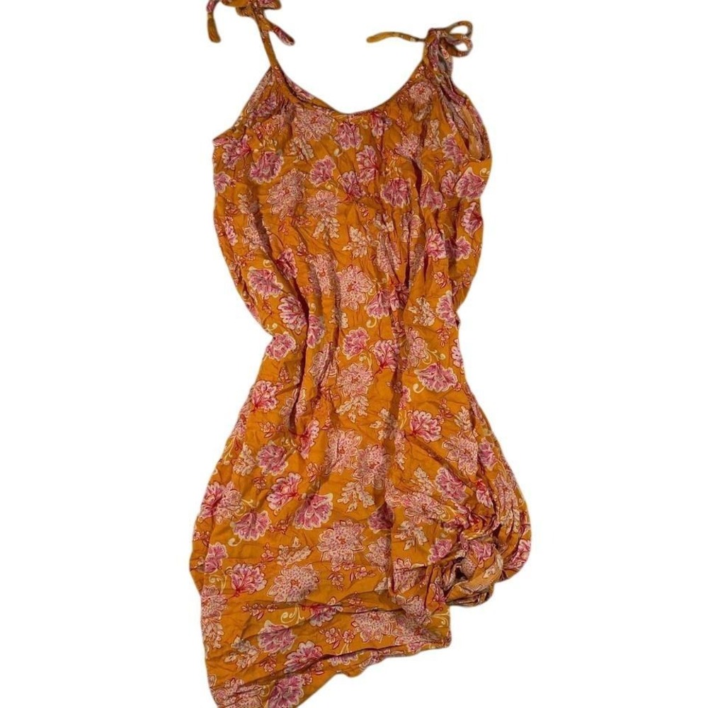 Bohemian Floral Print Dress‎ Yellow Pink Sleeveless Sun Dress Boho Flowy Fall